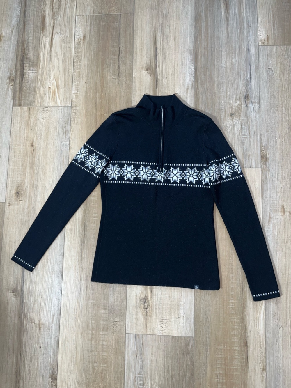Krimson Klover Women’s Merino Wool Blend 1/2 Zip Snowflake Sweater Size Medium